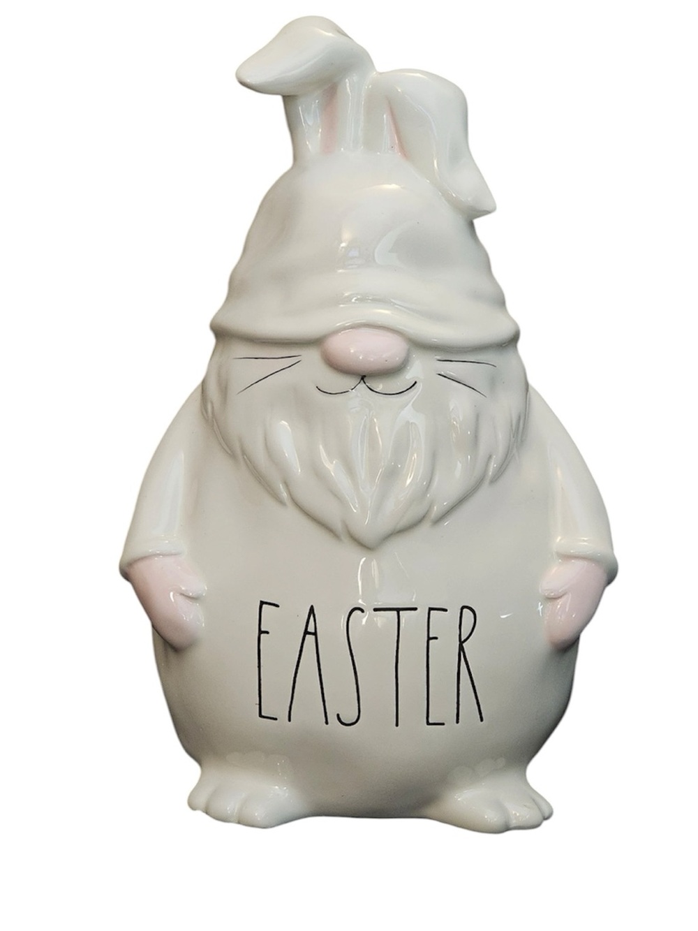 Rae Dunn White Ceramic Easter Gnome with Pink Accents